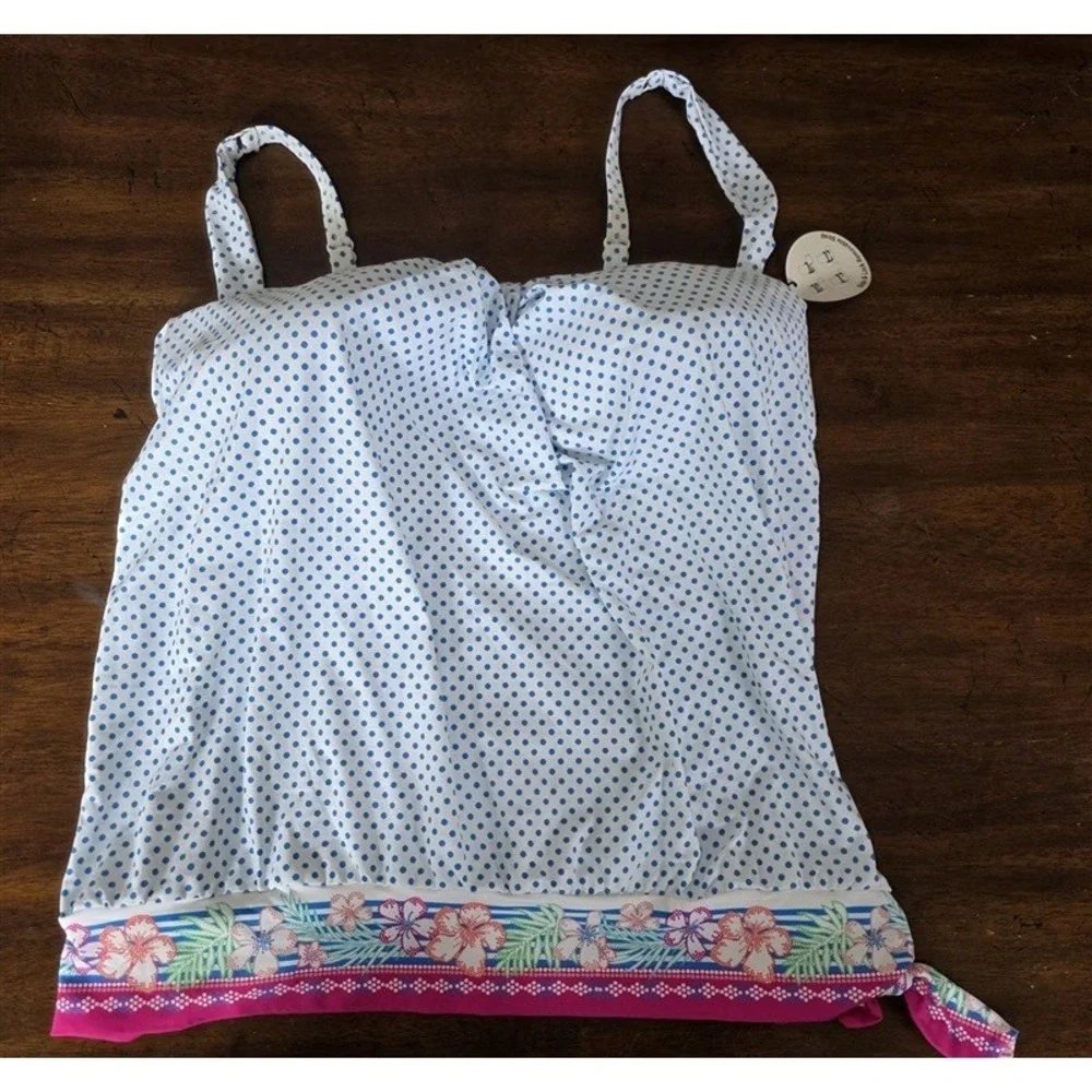 NWT Coco Reef 36DD Playa Dot Grace Blouson White Blue Tankini Swim Top 130383 - Picture 3 of 6